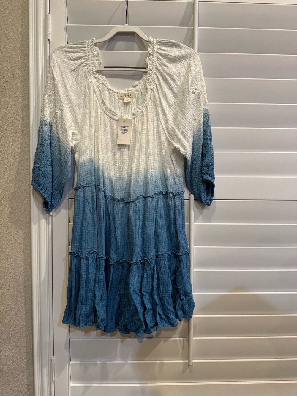 Avenue White to Blue Dip-Dye Tiered Mini Dress